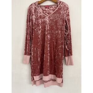 Betsy Johnson Tunic Dress Loungewear Women M Rose Crushed Velvet Hooded Pockets